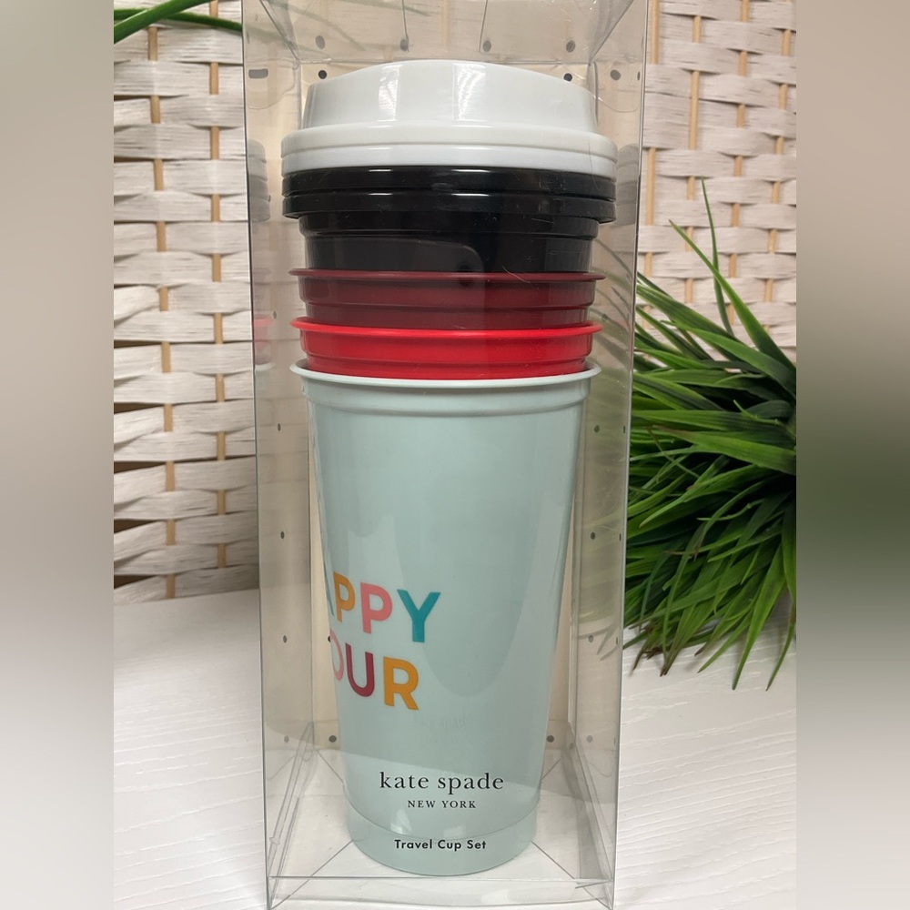 NIB- Kate Spade Happy Hour Reusable Travel Cup Set- 4 cups, Mulitcolor